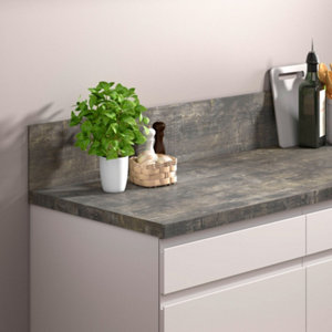 Plan de travail stratifié imitation chêne gris foncé - L. 2,44 m