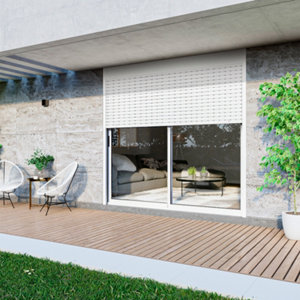 Baie coulissante aluminium + volet roulant blanche 200 x 240 cm