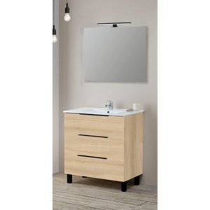 Ensemble "Denver" caisson L. 80 x l. 46 x H. 83 cm. + vasque + miroir + Applique LED