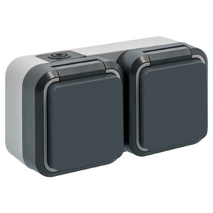 Double prise horizontale étanche gris IP55 16A 250V
