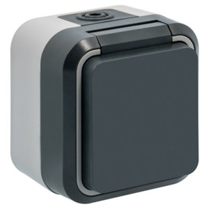 Prise 2 pôles + terre étanche gris IP55 16A 250V