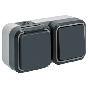 Prise 2 points + terre va-et-vient gris IP55 16A 250V