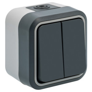 Double interrupteur va-et-vient étanche gris IP55 250V