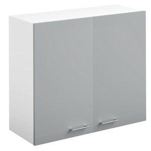 Meuble haut 2 portes "Bali" gris - L. 80 x H. 69 x P. 31,6 cm