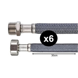 Lot de 6 flexibles d'alimentation 30 cm - Mâle/Femelle, filetages 12 x 17
