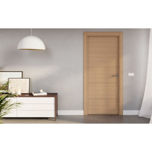 Porte interieur pleine MDF plaqué chêne miel poussant droit - 204 x 83 cm