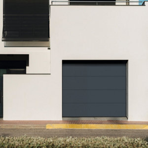 Porte de garage sectionnelle motorisée lisses grise motorisée H. 200 x L. 240 cm