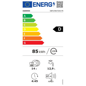 Lave-vaisselle encastrable 14 couverts 7 programmes avec départ différé et demi-charge 47 dB 