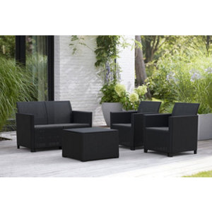 Salon de jardin 4 places résine imitation rotin noir MARIE