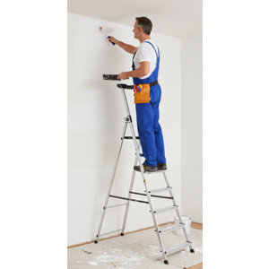 Escabeau aluminium robuste 7 marches pliable avec plateau porte-outils 201 cm